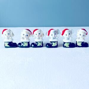 6 Vintage HOMCO Christmas #8903 Boot Figurines Dog Cat Mice Mouse Dogs Cats